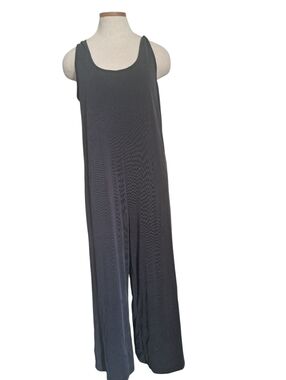 MARINE LAYER LUX ReSpun Ribbed GREY Wide Leg ankle Jumpsuit sleeveless tank M